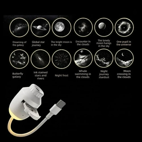 Mini Galaxy Star Projector Two in One Night Light Home Background Atmosphere Light Bedroom Car Decoration Children's Gift - Color: 12 Projector Films