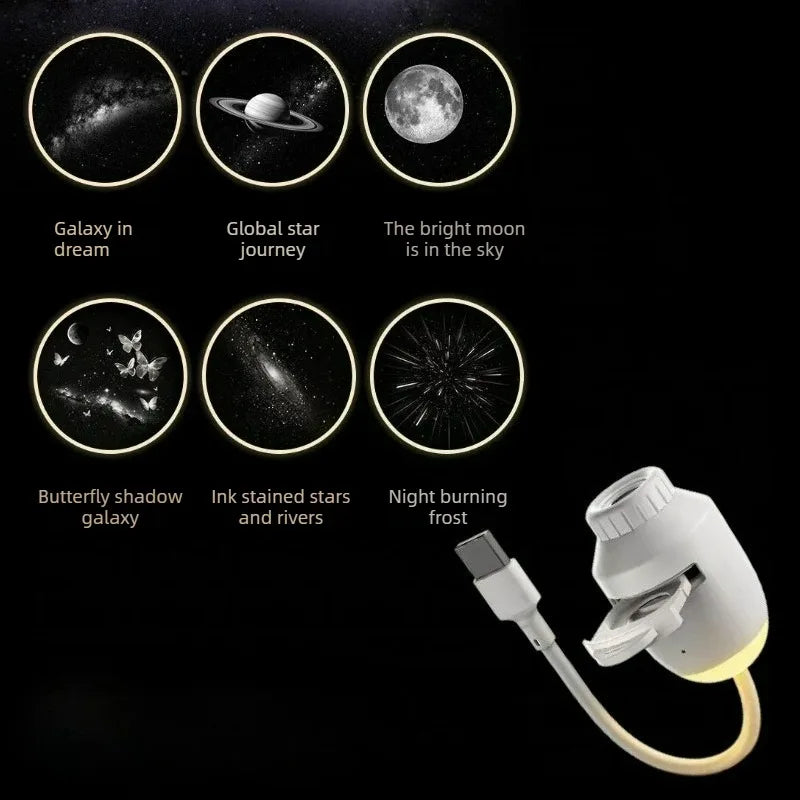 Mini Galaxy Star Projector Two in One Night Light Home Background Atmosphere Light Bedroom Car Decoration Children's Gift - Color: 6 Projector Films